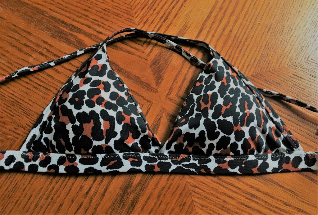 Finished leopard print triangle bikini top