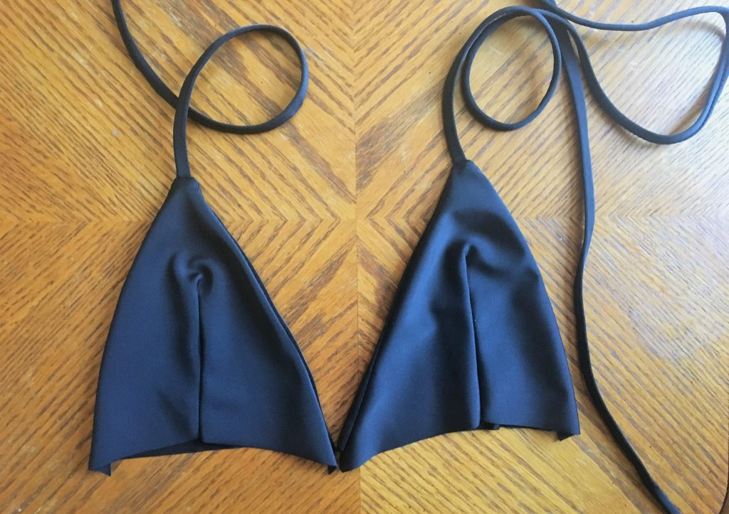 Finished triangles for a bikini top