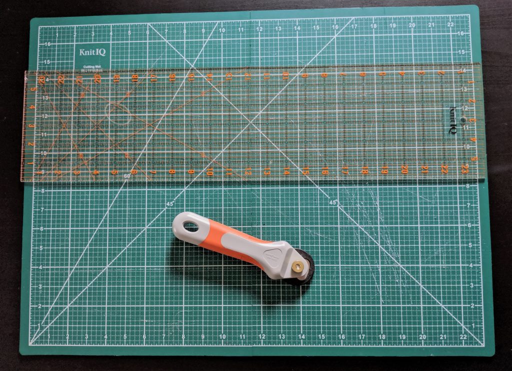rotary cutter, cutting mat and acrylic ruler